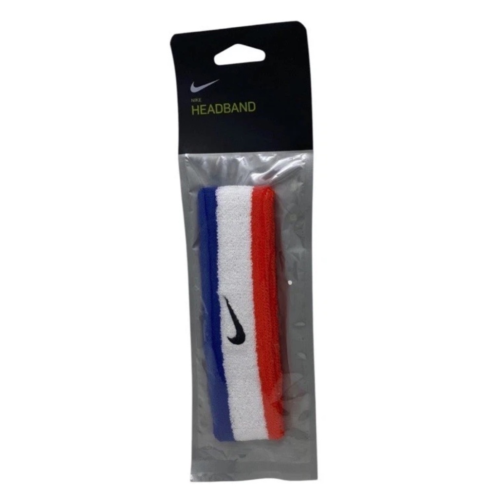 Nike Swoosh Headband Red White Blue Striped Sweatband Unisex One Size Mens Women